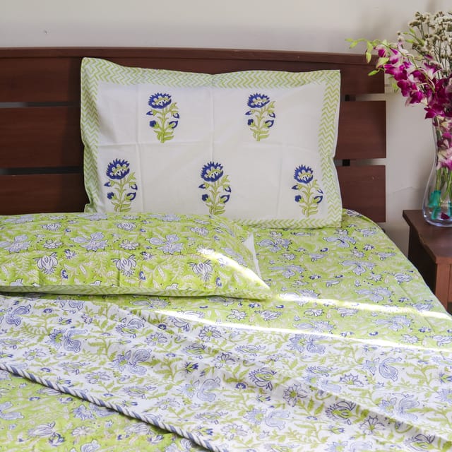Handblock Premium Percale -White and Green Dohar