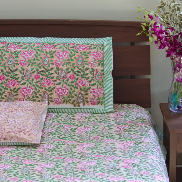 Handblock Premium Percale -Blue and Pink