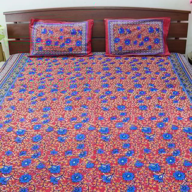 Royal Ruby Blossom Kalamkari-Blue