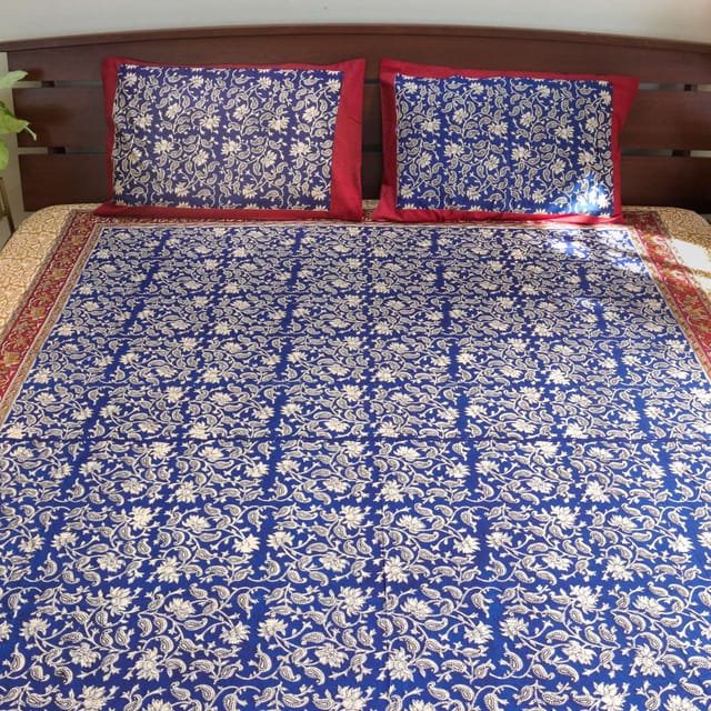 Royal Indigo Kalamkari Paisley-Blue