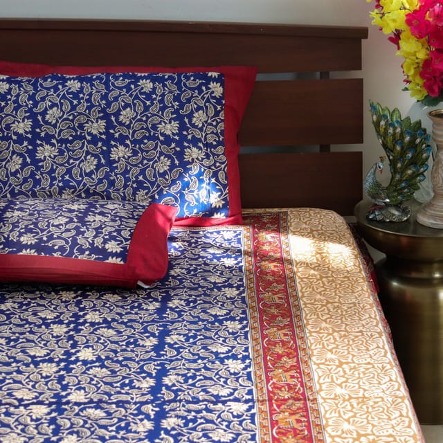 Royal Indigo Kalamkari Paisley-Blue