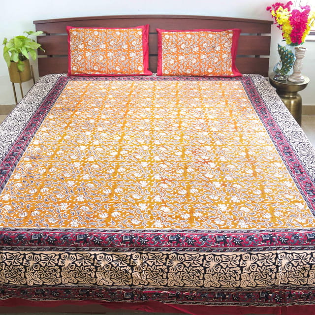 Kalamkari  Paisley Blossom- Mustard Yellow