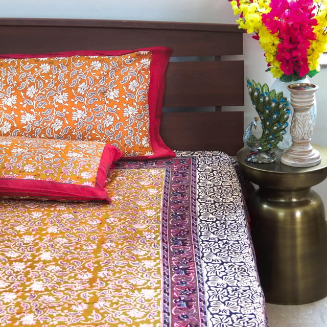 Kalamkari  Paisley Blossom- Mustard Yellow