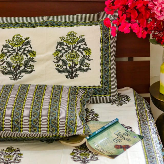 Cotton Printed Bedsheet-Dark Green