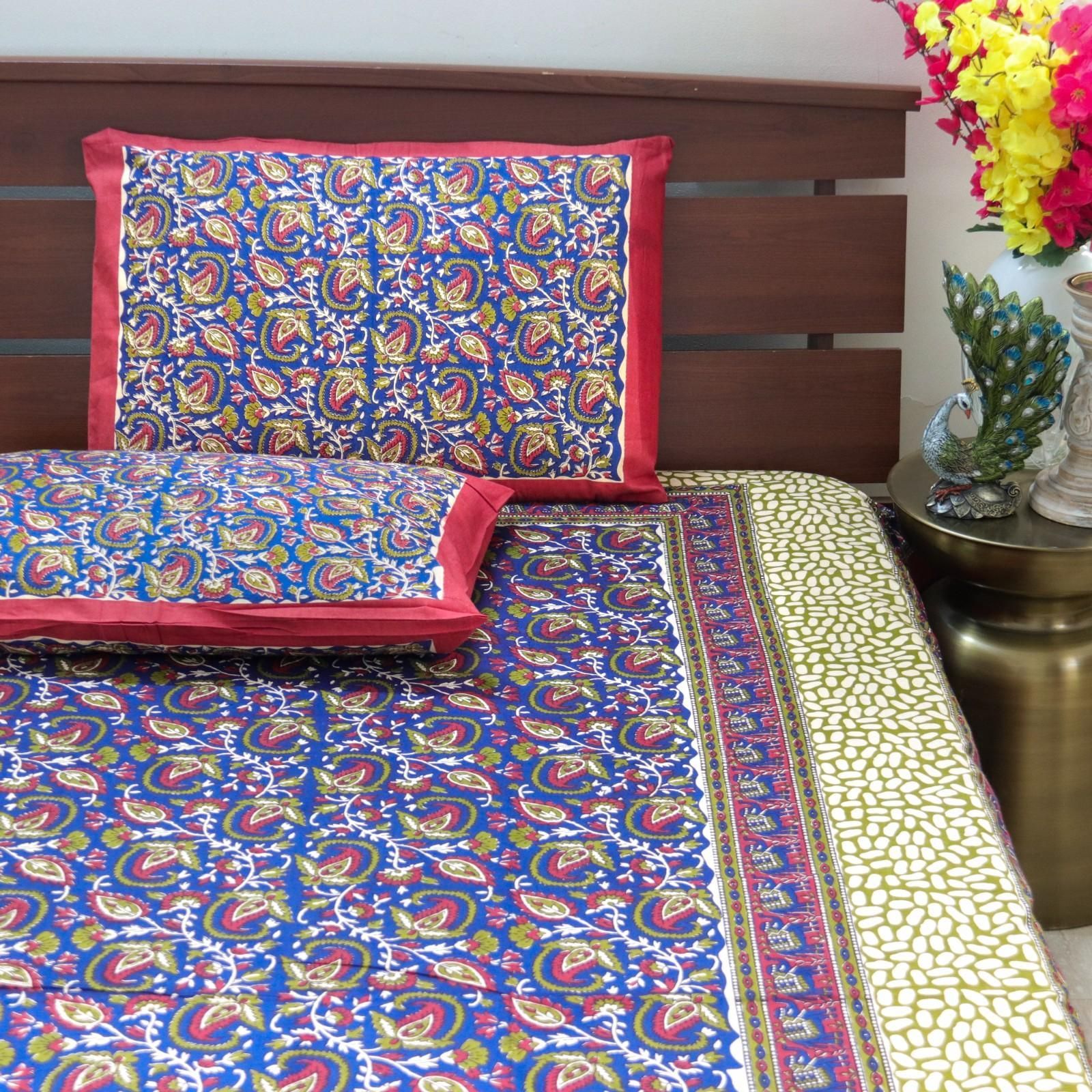 Kalamkari Paisley big - Blue with Elephant Border