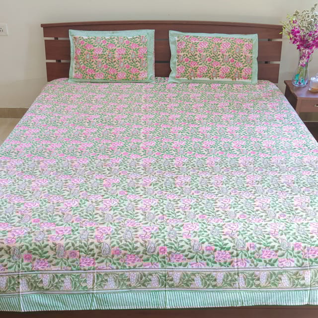 Handblock Premium Percale -Blue and Pink