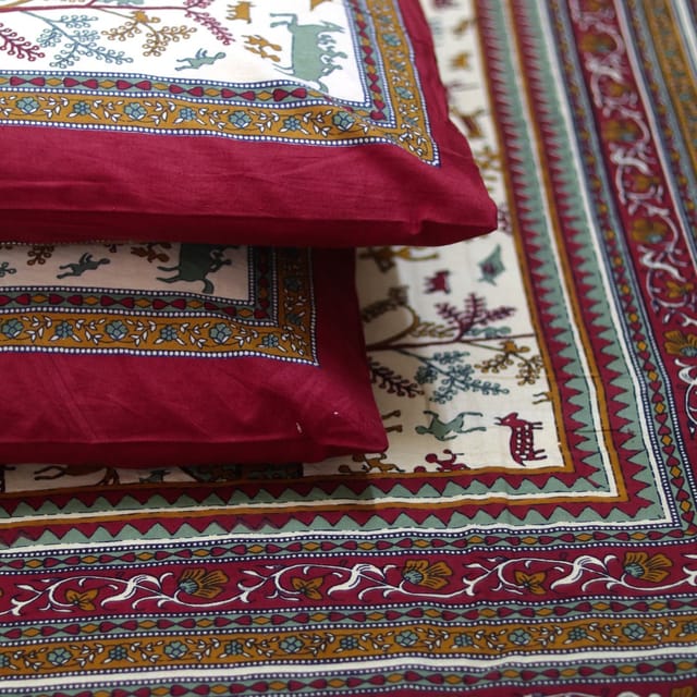 Warli Art Bedsheet- Multi-Coloured