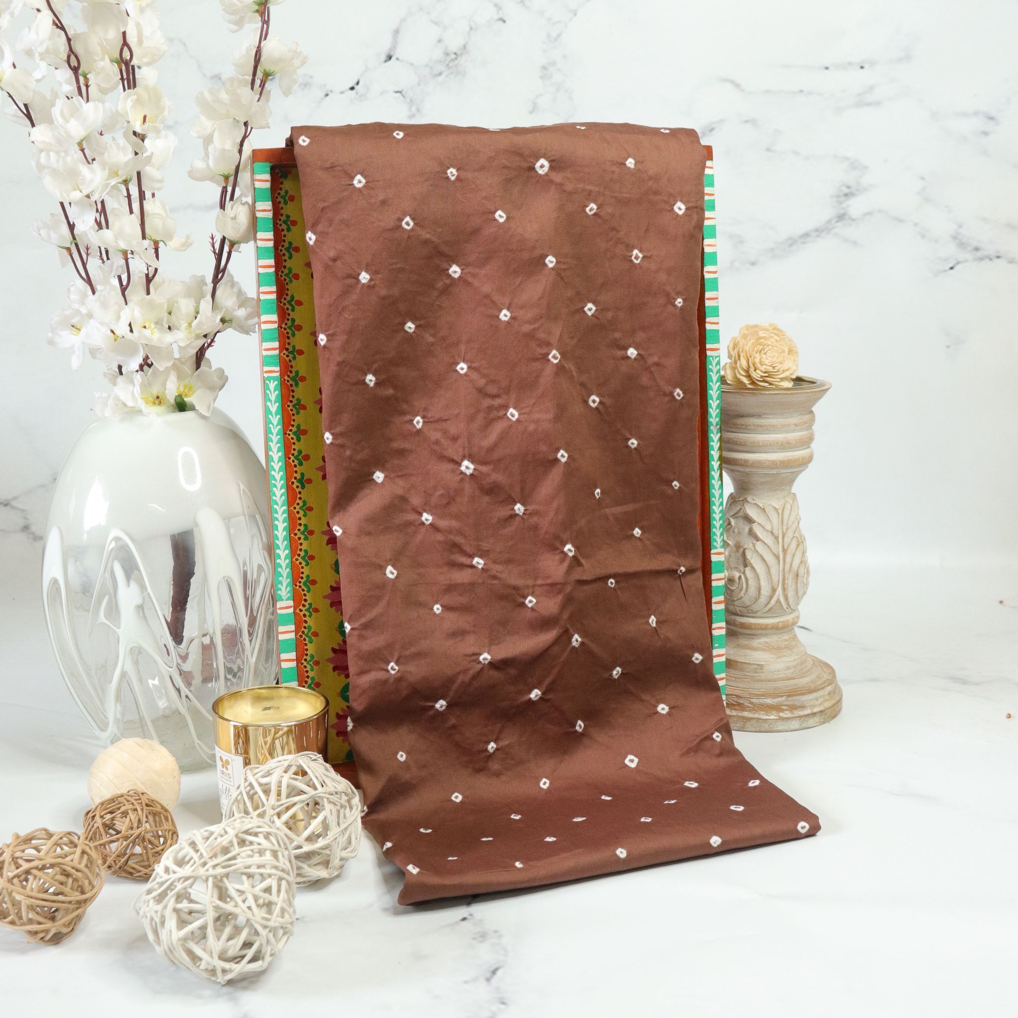 Bandhani Fabric-Coffee Brown