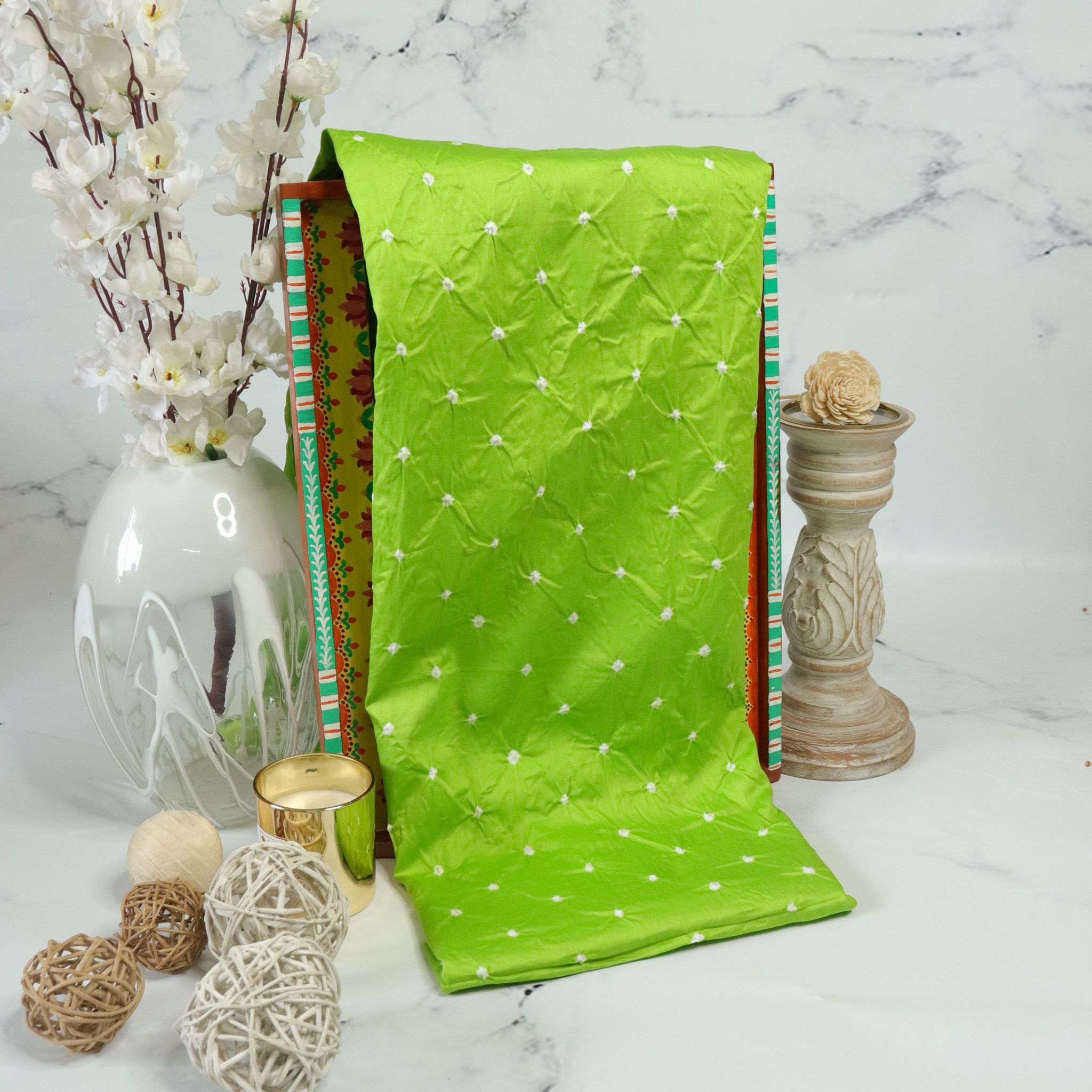 Bandhani Fabric - Parrot Green