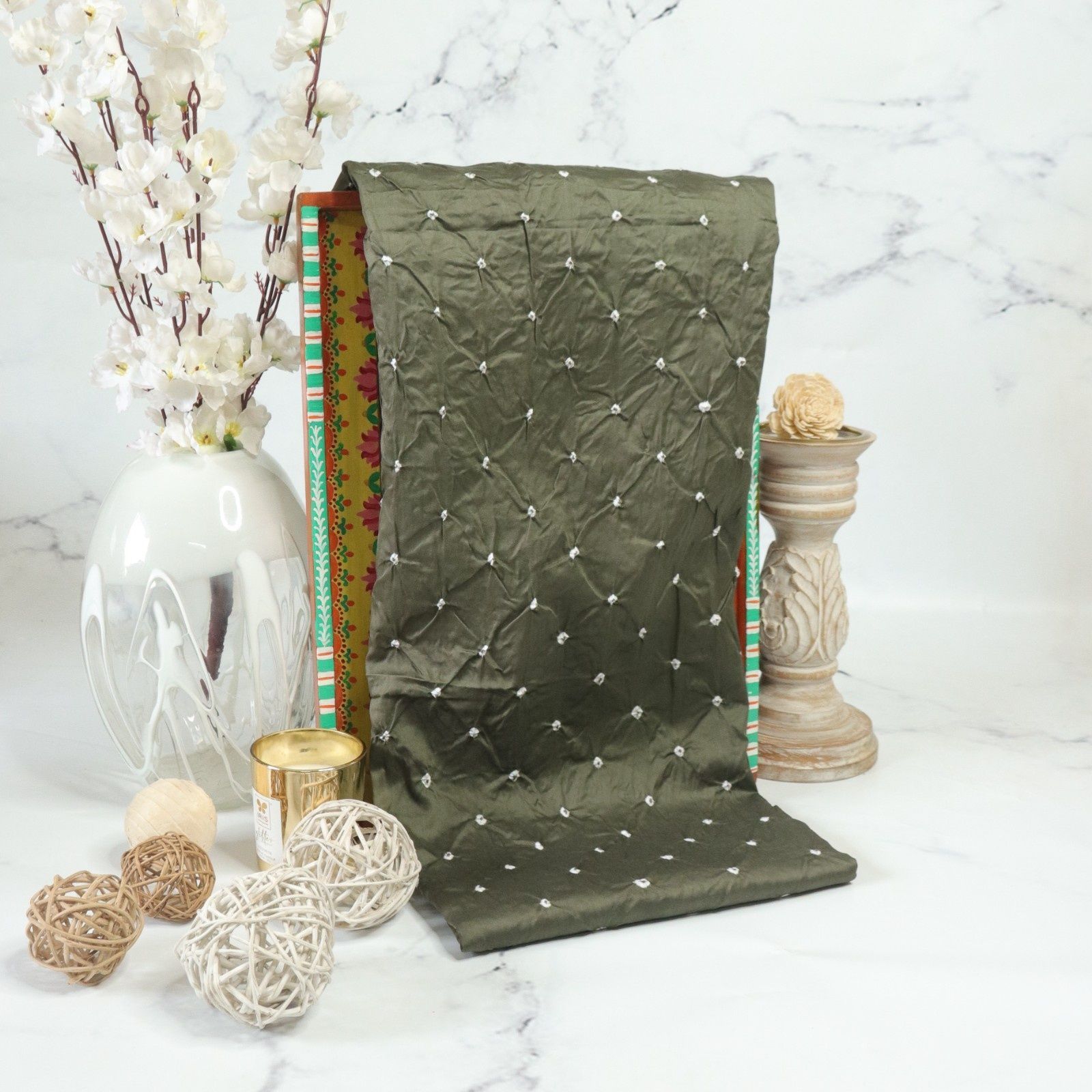 Bandhani Fabric- Olive Green