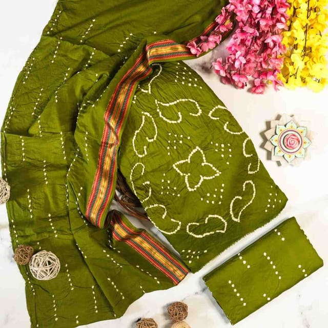 Dress Material with Duppatta - Mehandi Green