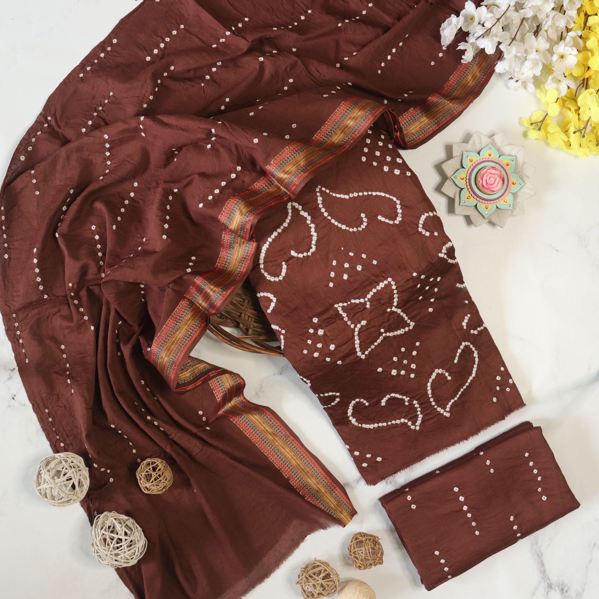 Dress Material with Duppatta - Coffee Brown