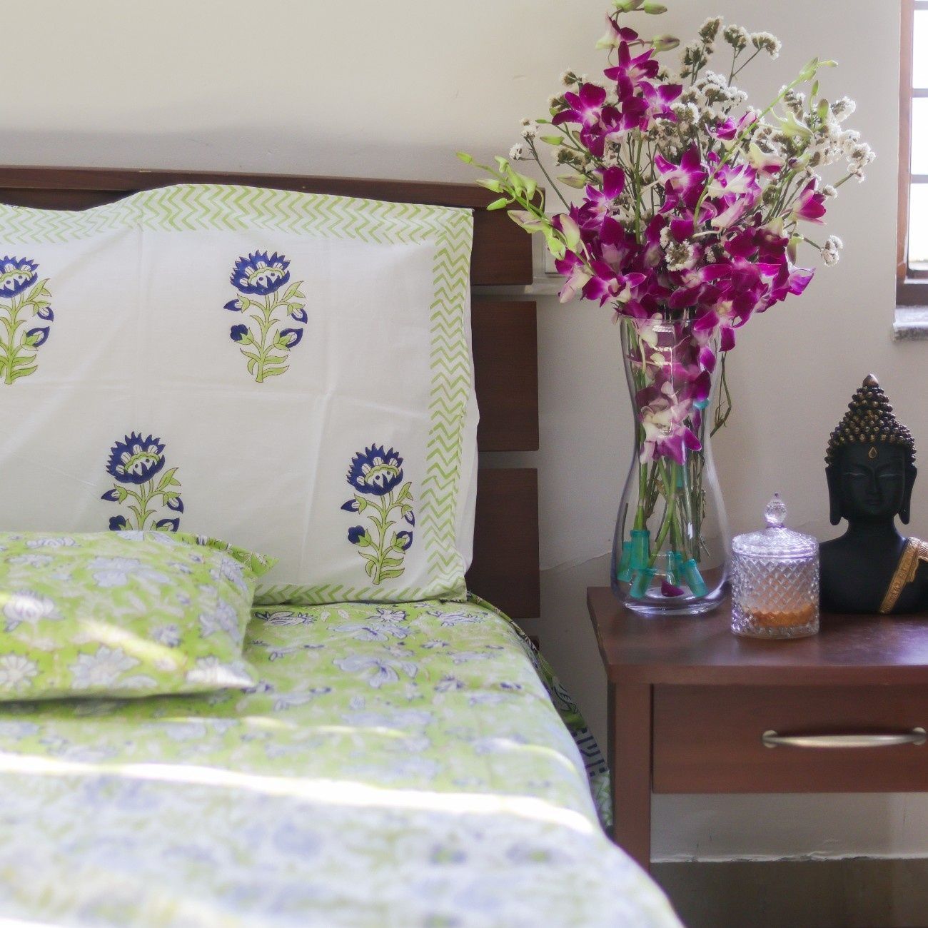 Handblock Premium Percale- White & Green