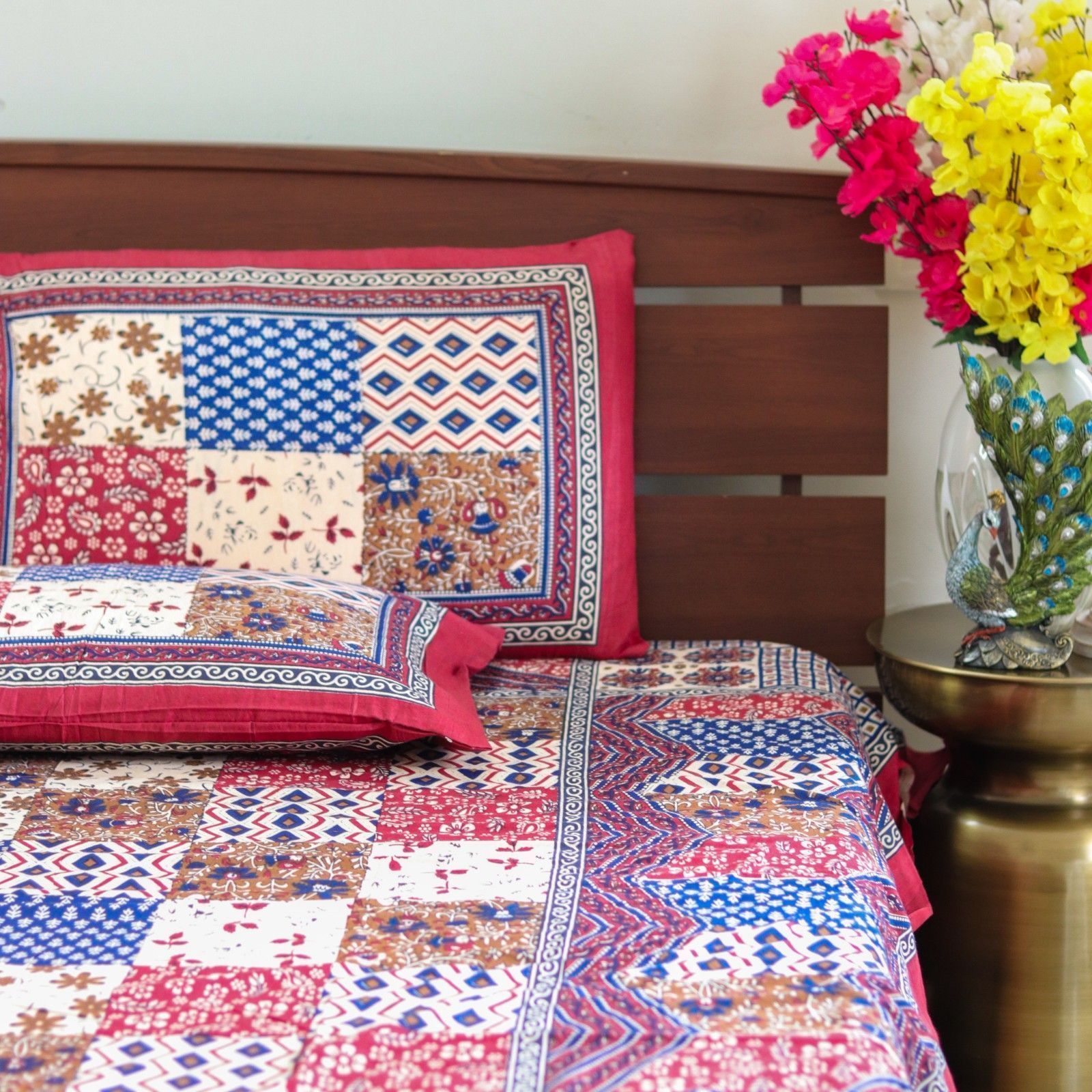 Kalamkari Patch- Red Blue Checks