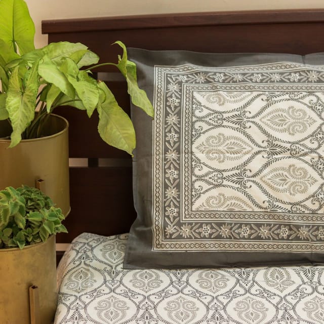 RajasthaniKart  Bedsheet - Grey