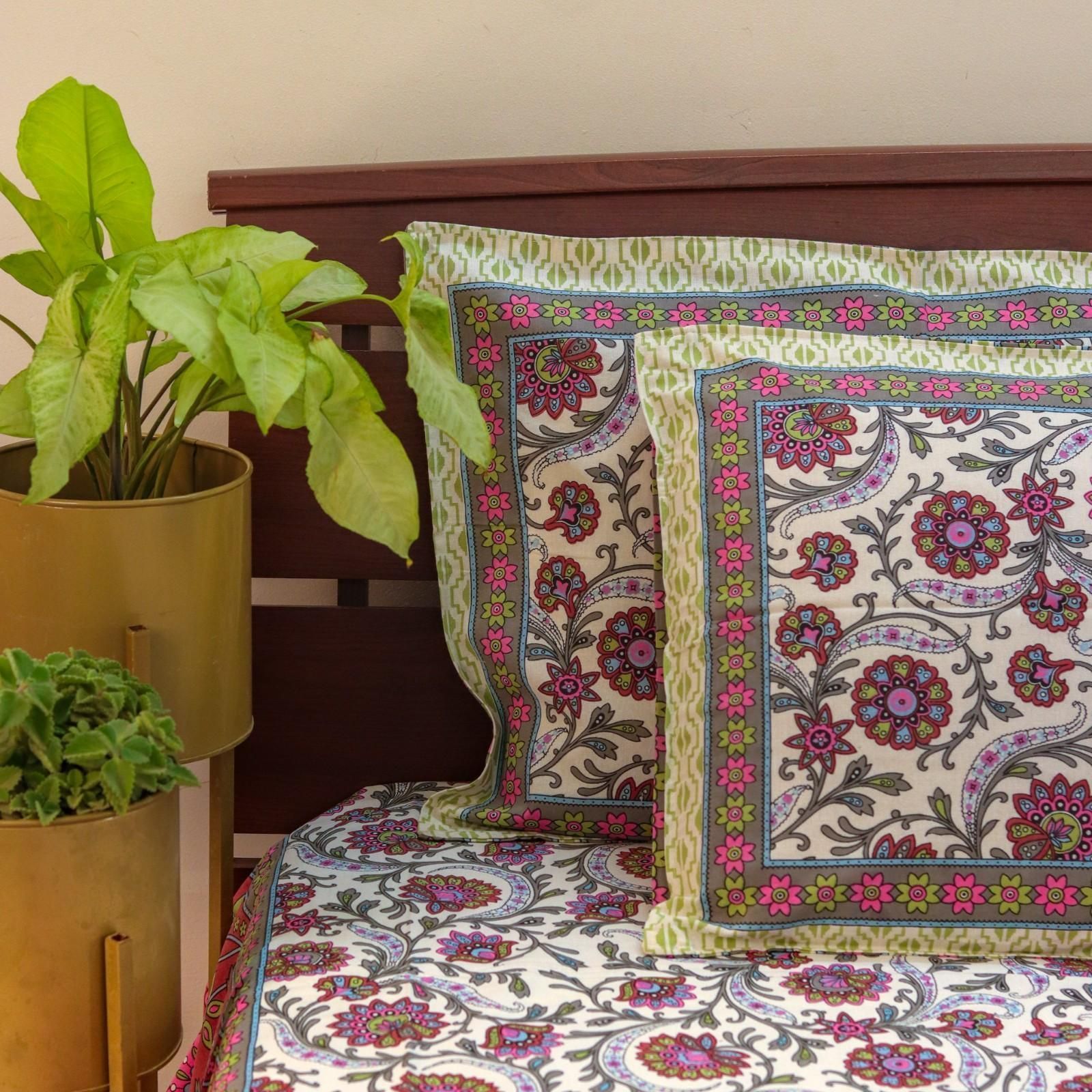 Jaal Floral Bedsheet-Pink & Yellow