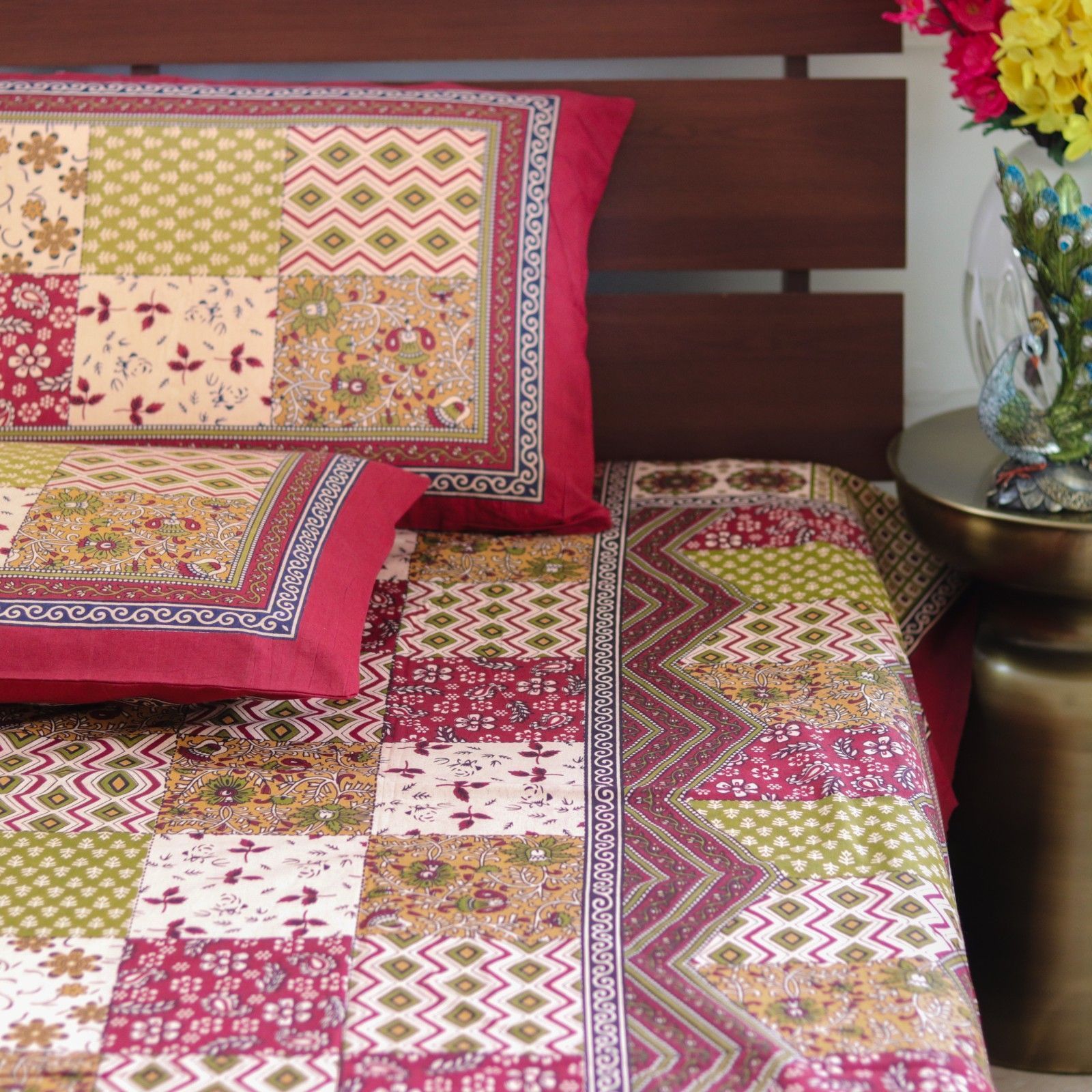 Kalamkari Patch - Red Green Checks