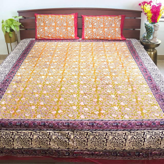 Kalamkari Paisley Bloeisel - Mosterdgeel