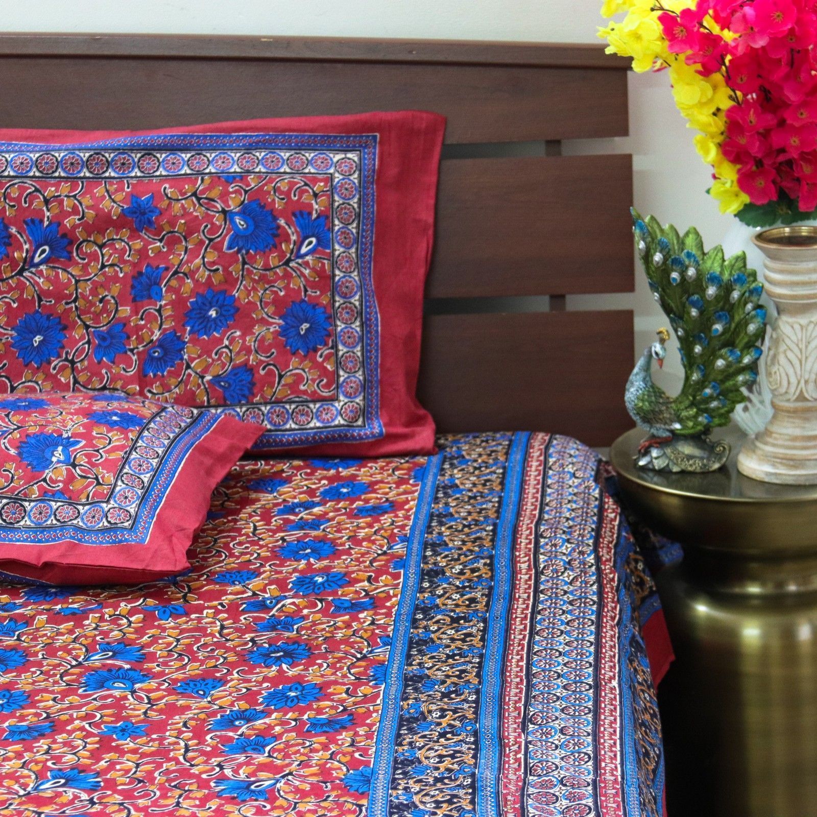 Royal Ruby Blossom Kalamkari-Blue