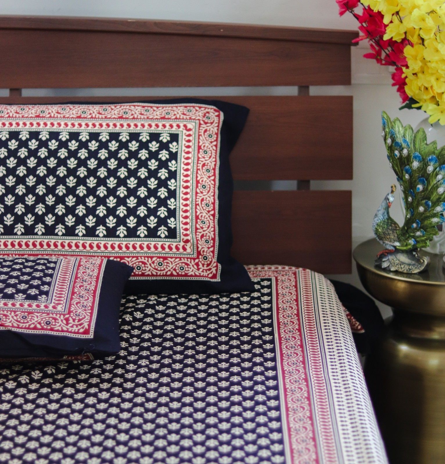 Midnight Blossom Kalamkari-Black & Red