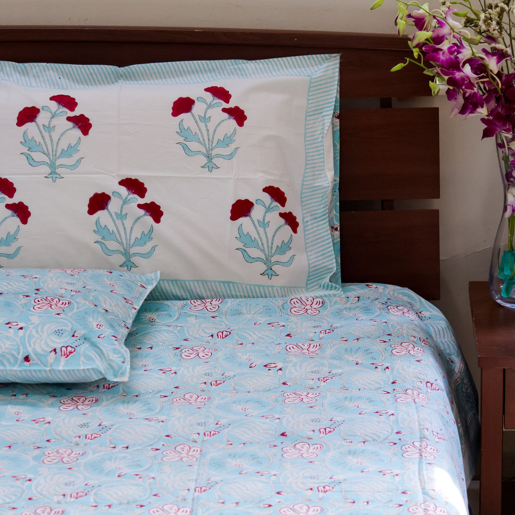 Handblock Premium Percale - Blue & Red