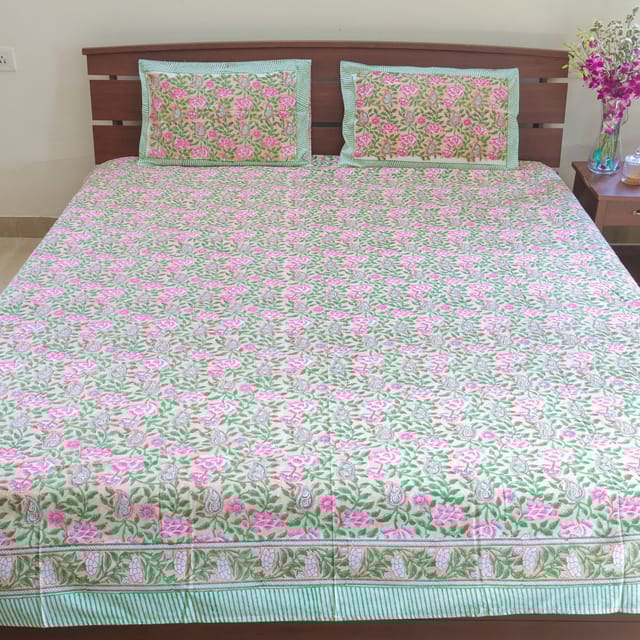 Handblock Premium Percale -Blue and Pink